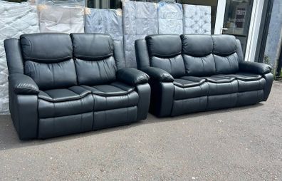 Valerie Black 3+2 Leather Recliner Sofa Set