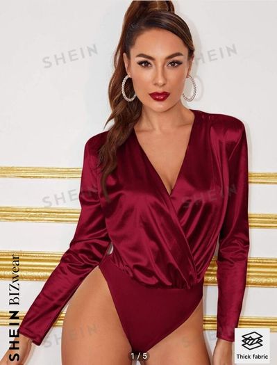 satin bodysuit burgundy shein brand new