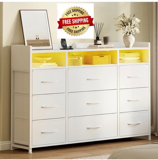 Chest of Drawers for Bedroom with LED and Charging Station, White