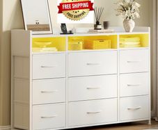 Chest of Drawers for Bedroom with LED and Charging Station, White