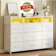 Chest of Drawers for Bedroom with LED and Charging Station, White