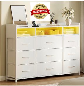 Chest of Drawers for Bedroom with LED and Charging Station, White
