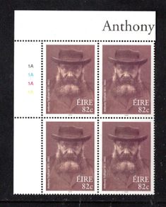 2009 Ireland Anthony Trollope, 1815-1882 Commemorative Stamp Plate Block 1A1A1A1A Mint Never Hinged (MNH)