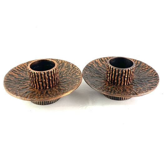 Mid Century Brutalist Bronze Candlesticks