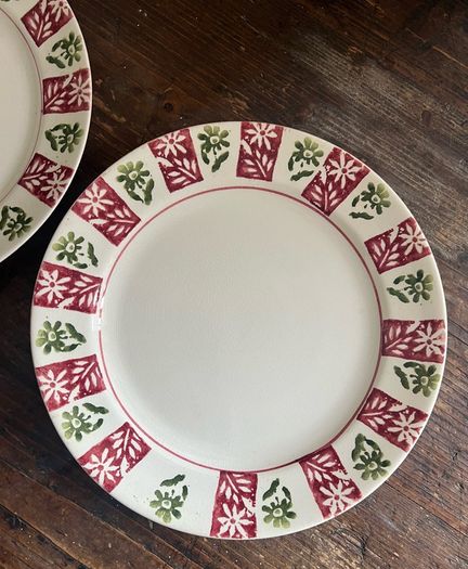 Antique Arklow pottery 1930s early green stamp spongeware plates
