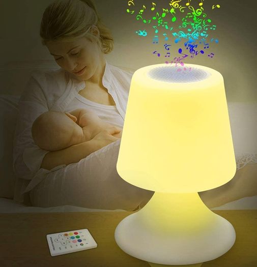 Table Lamp with Bluetooth Speaker, Rechargeable LED Night Light, Portable Dimmable Bedside Lamp with Remote and 16 Colors Changing for Bedroom/Office/Outdoor/Reading/Party