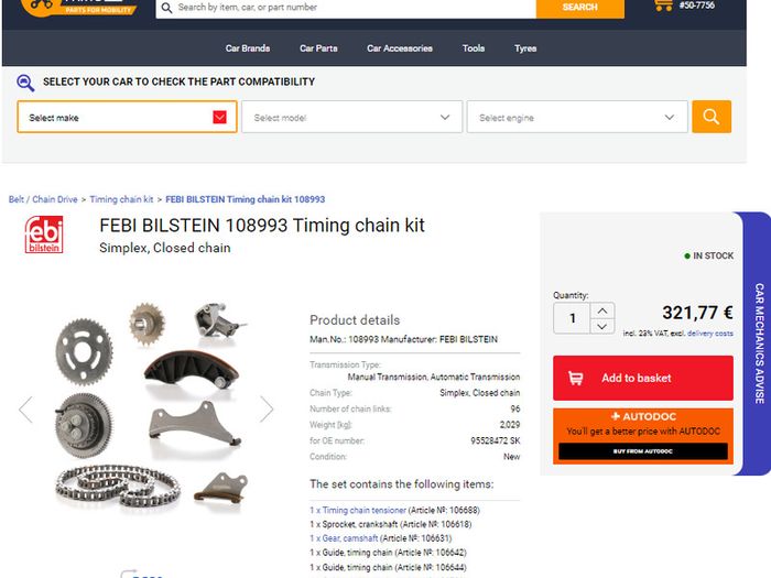 Opal/Vauxhall Timing Chain Kit for Astra, Insignia, Moka, Zafira