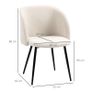 2-piece set dining chairs, upholstered chairs with fabric cover, kitchen chairs with steel legs, curved backrest, Cream White Image 3