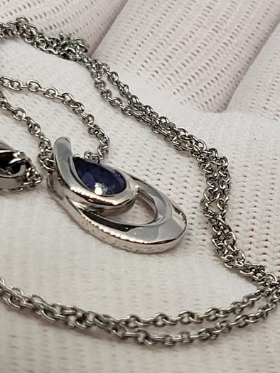 Blue Sapphire Pendant with Chain (Size 20) in Rhodium Overlay Sterling Silver 1.000 Ct.