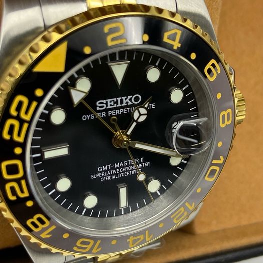 Seiko Two Tone GMT Watch Mod 40mm Automatic