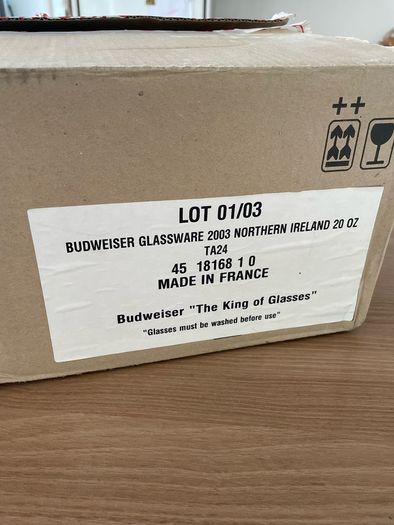 24 Vintage Budweiser 'King of Beers' 2003 Pint Glasses - New Old Stock