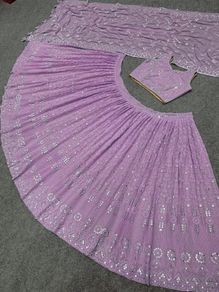 Lilac Georgette Lehenga Choli With Embroidery & Sequence Work (Size: XS-S)