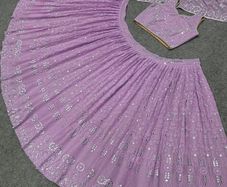 Lilac Georgette Lehenga Choli With Embroidery & Sequence Work (Size: XS-S)