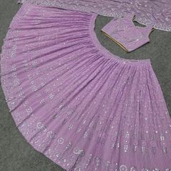 Lilac Georgette Lehenga Choli With Embroidery & Sequence Work (Size: XS-S)