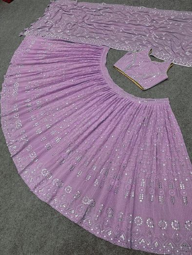 Lilac Georgette Lehenga Choli With Embroidery & Sequence Work (Size: XS-S)