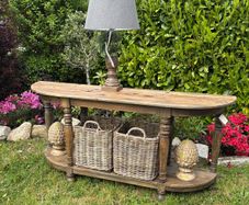 Ex display large rustic console table with baskets