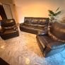 black leather sofa and arm chairs Image 2