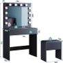 dressing table with stool, illuminated mirror, drawers, cosmetic table with 12 lights, 10 adjustable brightness, 3 colors, dressing table chest of drawers for bedroom, black, 80x40x140cm. Image 2