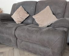 2-seater grey faux-suede manual reclining sofa