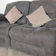2-seater grey faux-suede manual reclining sofa