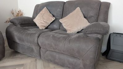 2-seater grey faux-suede manual reclining sofa