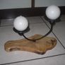Brand new Hand Made Cast Iron Candle holders on wooden hand carved base - 2 New Candles included Image 4