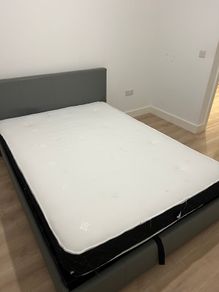 Double bed, mattress with gaslift storage and sofa