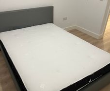Double bed, mattress with gaslift storage and sofa