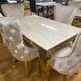Gold Marble Kitchen Dining Table With 6 Chairs Image 2