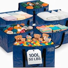 Heavy Duty Moving Boxes or Storage Bags Storage Bins with Lids, Large Moving Bags with Backpack Straps & Handles Moving Supplies for College Dorm or Christmas Decorations, 6 Pack