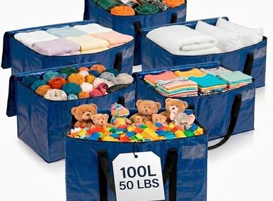 Heavy Duty Moving Boxes or Storage Bags Storage Bins with Lids, Large Moving Bags with Backpack Straps & Handles Moving Supplies for College Dorm or Christmas Decorations, 6 Pack