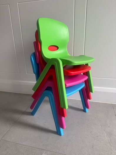 Kids child strong stackable colour chairs x 4
