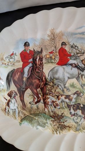 F Gray & Sons Fox Hunting 31cm Oval Platters Horse & Hound Vintage
