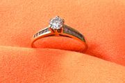 18ct Solid Gold Solitaire Ring with Accent CZStones