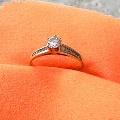 18ct Solid Gold Solitaire Ring with Accent CZStones