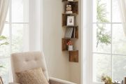 FREE EXPRESS SHIPPING Corner Shelf, Wall Shelf, 5 Tiers, Zigzag Floating Shelf, Bookcase for Kitchen, Bedroom, Living Room, Office, Rustic Brown