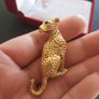 Cheetah Brooch Jaguar Bange Pin Gold Tone Green Eyes Cat Family Broach Jungle Jewellery Image 5
