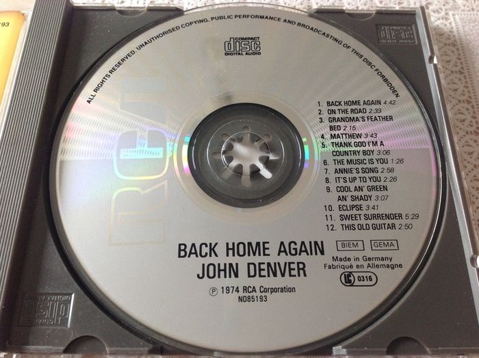 John Denver CD. Back Home Again.