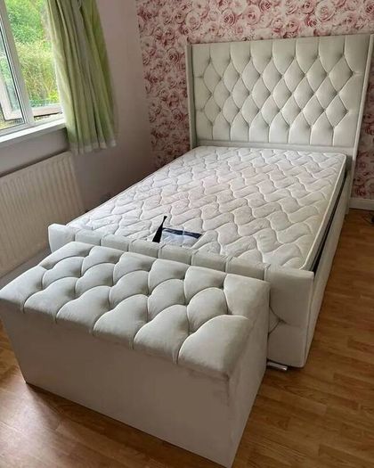 Ottoman Upholstered Bed, Double Bed with Hydraulic Lifting Bar, Height Adjustable Padded Headboard, Metal Slatted Frame, Youth Bed, Adult Bed