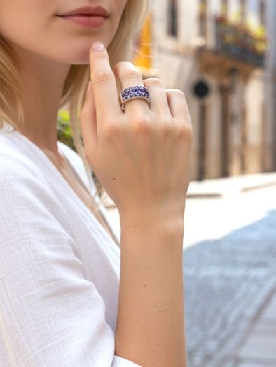 Vintage 925 Silver Amethyst Cluster Ring