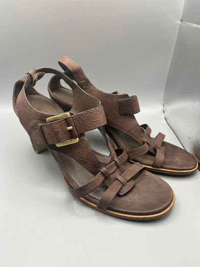 ECCO Ladies Brown Leather High Heel Sandals Size 9 EU40