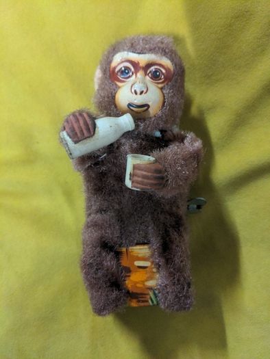 VINTAGE Wind Up Drinking Monkey Toy