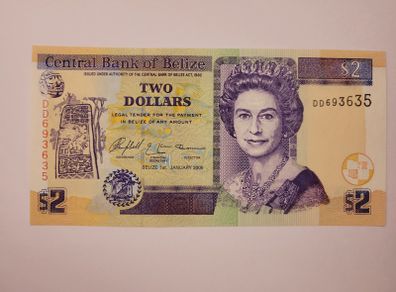 2005 Belize Two Dollars Unc Notes
