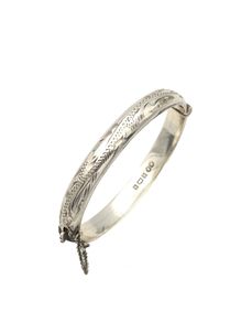 Vintage 925 Sterling Silver Childs Engraved Bangle, Birmingham 1972