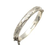 Vintage 925 Sterling Silver Childs Engraved Bangle, Birmingham 1972