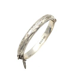 Vintage 925 Sterling Silver Childs Engraved Bangle, Birmingham 1972
