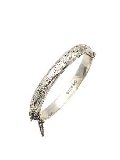 Vintage 925 Sterling Silver Childs Engraved Bangle, Birmingham 1972
