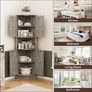 165cm Tall Corner Storage Cabinet with Barn Doors, 5-Tier Farmhouse Corner Cabinet for Living Room, 4 Wooden Doors and 5 Shelves, Space Saving Freestanding Sideboard for Home, Kitchen,Gray Image 3