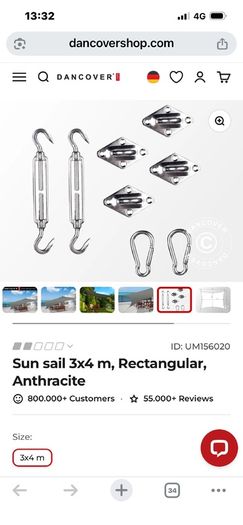 sun sail 3m x 4m