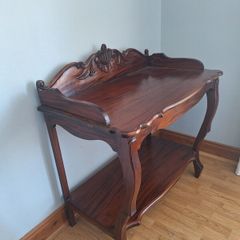 Antique Victorian Flame Mahogany Console Table / W